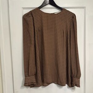 Loft Burgundy Mosaic Print Long Sleeve Blouse